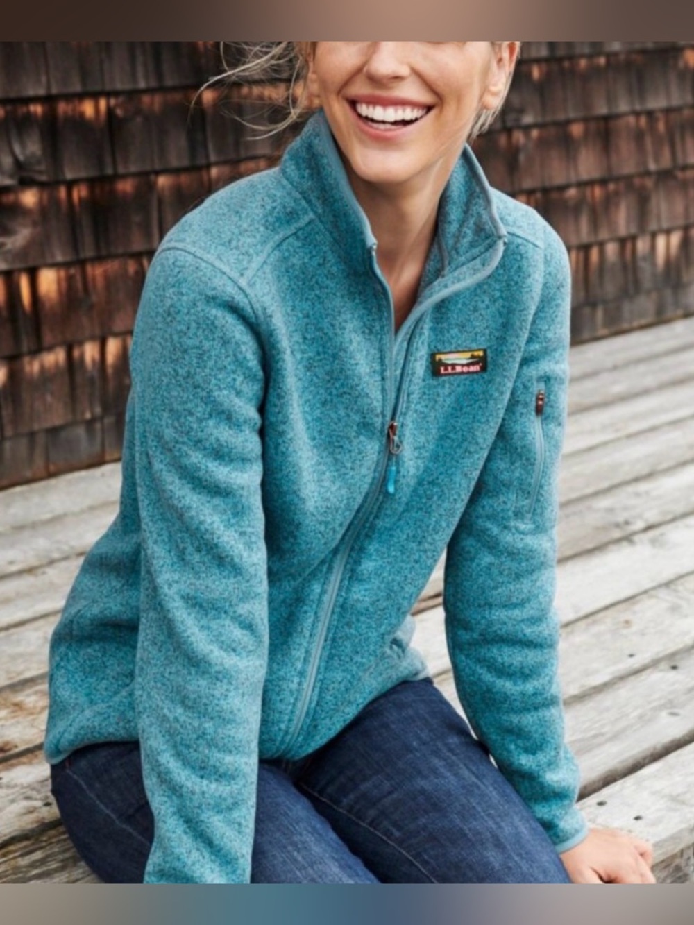 L.L. Bean Sweater Fleece Full Zip Jacket Blie Teal Size S Reg